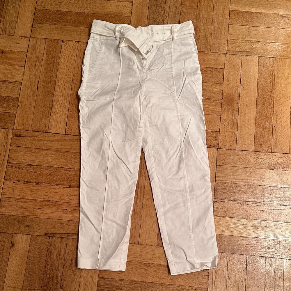 LOFT White Belted Linen Pants